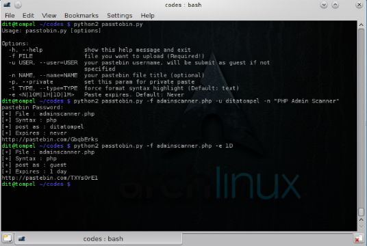 PassToBin, Simple Pastebin API Python Script