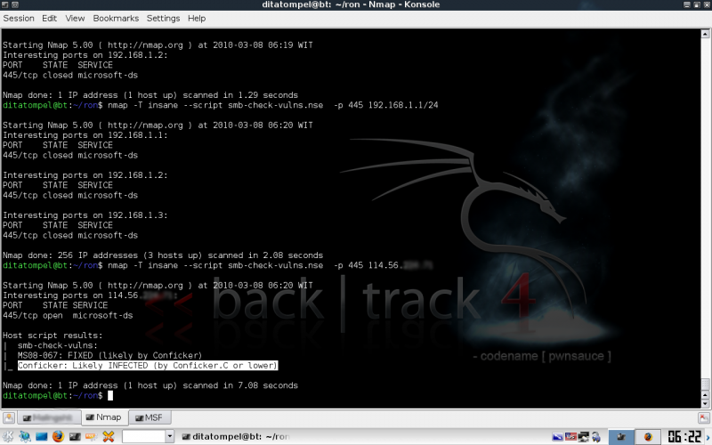 Scan MS08-067, Conficker, Regsvc dan SMBv2 DoS Dengan Nmap