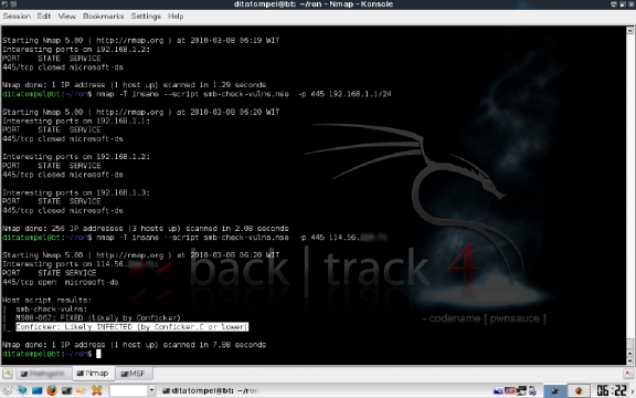 Scan MS08-067, Conficker, Regsvc dan SMBv2 DoS Dengan Nmap